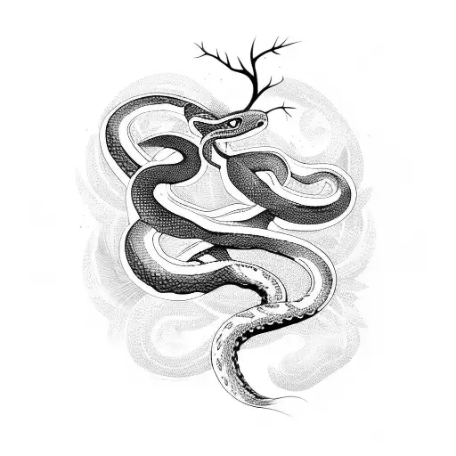 Snake On The Tree Tattoo