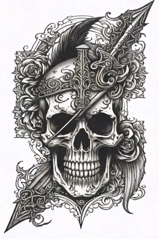 A Skull With A Sword And Wings