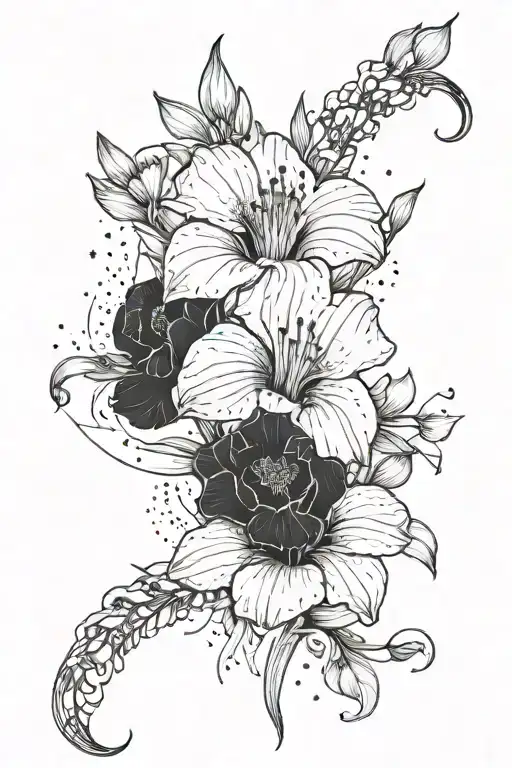 A Galaxy Filled With Stars Worked Around A Large Gladiolus And A Poppy