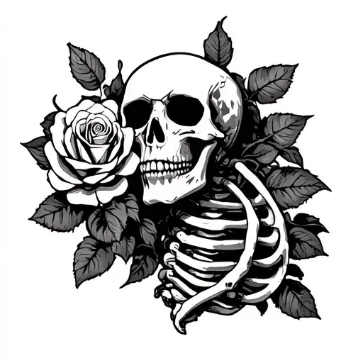 Skeleteon With Rose Coming Out Of Ribs