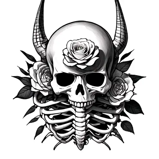 Skeleteon With Rose Coming Out Of Ribs