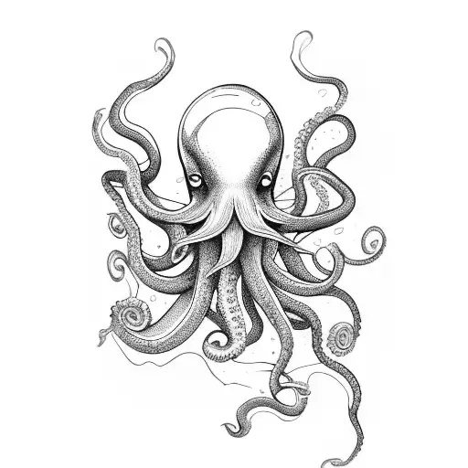 A Majestic Octopus Swimming Gracefully In The Deep Ocean Waters