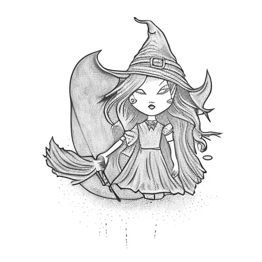 Witch Flying In A Broom