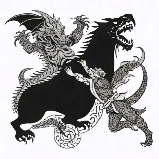 A Dragon And A Dog Engaged In A Karate Battle
