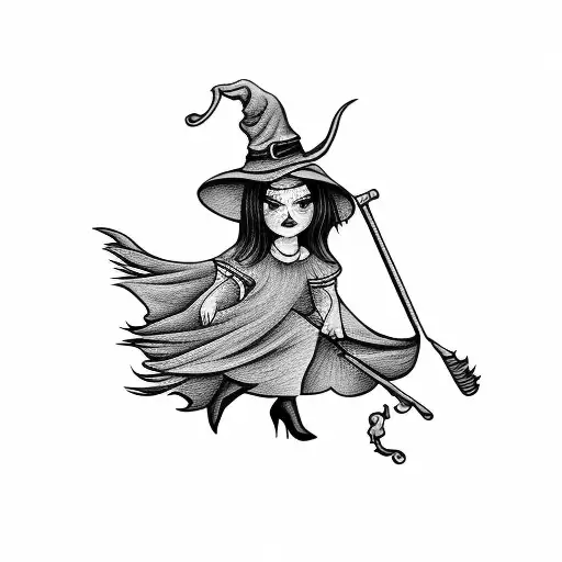 Witch Flying In A Broom