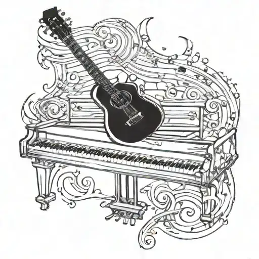A Tattoo Design Combining A Guitar And A Piano In A Harmonious Way