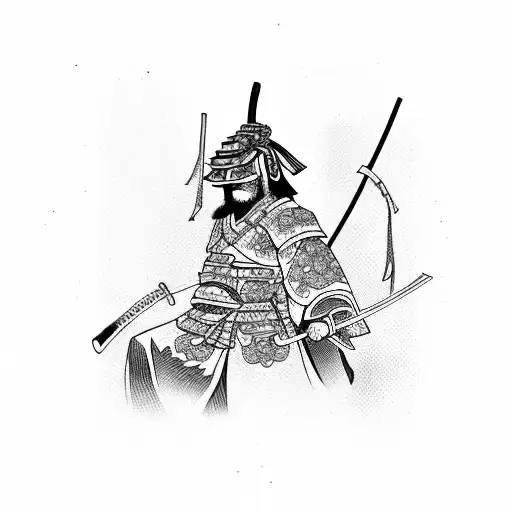 Samurai With Temple And Cherry Blossoms