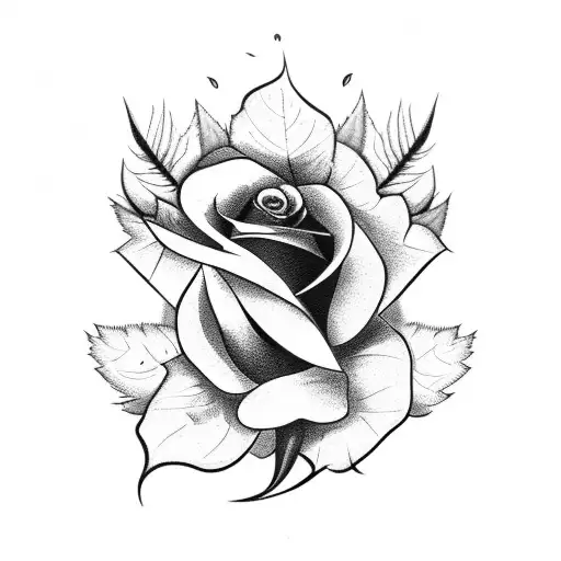 Black Rose With Leaf