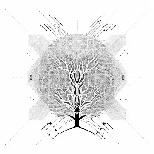 A Futuristic Binary Code Chart Weaving Through The Branches Of A Tree