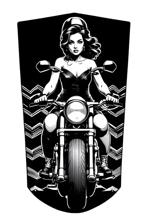 Pin Up Girl Riding On A Motor Bike Covering Up Corporal Chevrons