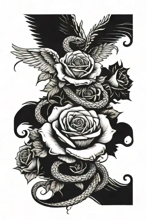 Roses And Snake And Angel Falling Icarus Half Sleeve