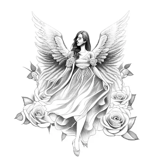 An Angel With Roses And With The Names Blanca And Antonio