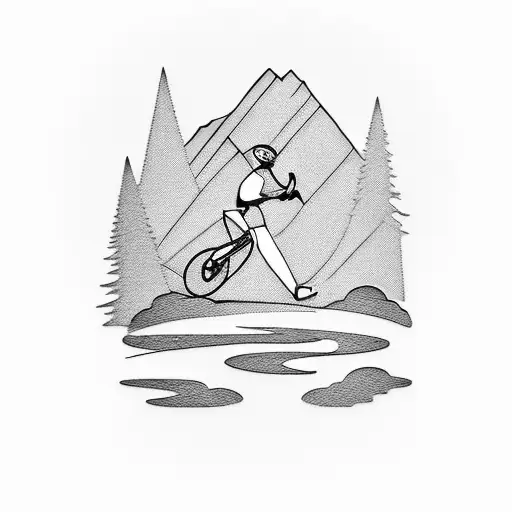 Design A Minimalist Silhouette Of A Cyclist Riding Through A Mountain Landscape