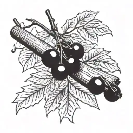 A Baseball Bat Morphing Into A Cherry Tree Branch With Ripe Cherries Hanging Off Of It