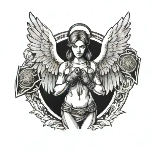 A Standing Female Guardian Angel With Mma Gloves On