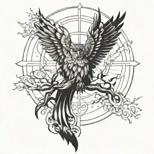 Greek Mythology Themed Tattoo Incorporating Elements Like Zeus's Lightning Bolt Or Athena's Owl