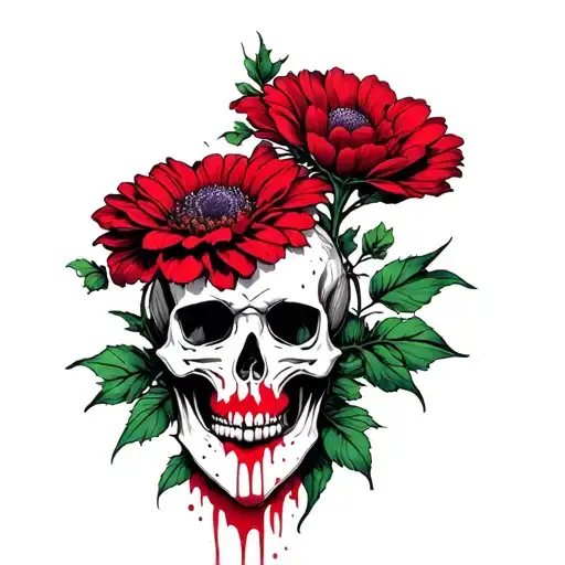 Flower Sharp Skull Inside Blood