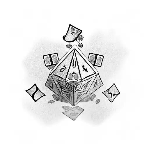 Lying Dice Cup With Six Dices And Playing Cards Surrounded By Elderflowers