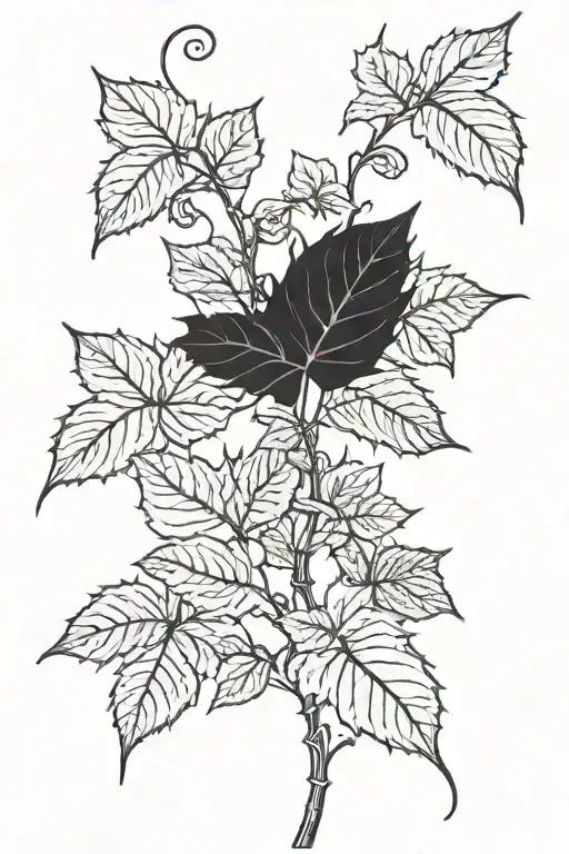 A Detailed Vine Of Poison Ivy Vines Going In A Straight Line With Sharp Leaf Tips