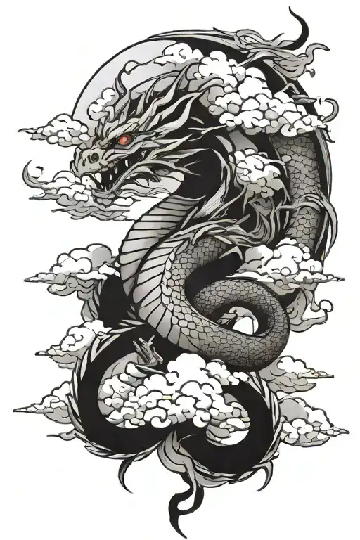 Dragon Wrapped Around Clouds Surrounding