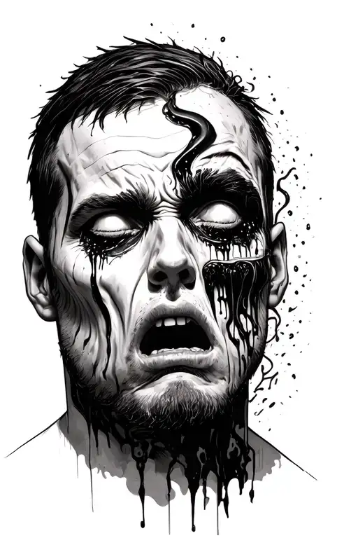 Man Pulling Face Apart As A Layer Exposing A New Self With Horror And Tears On His Face