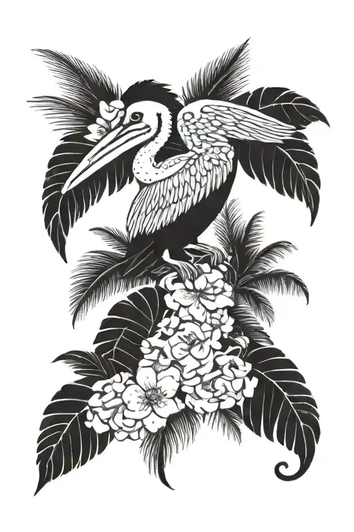 Pelican Palm Tree Bird Flower