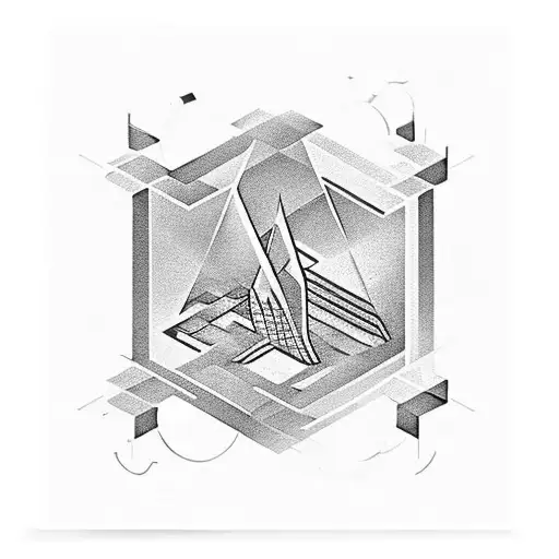 Geometric Design Incorporating Ukrainian Landmarks And Money Symbols