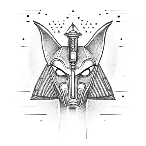 Anubis With Balance And Ankh Symbol And Horus Eye