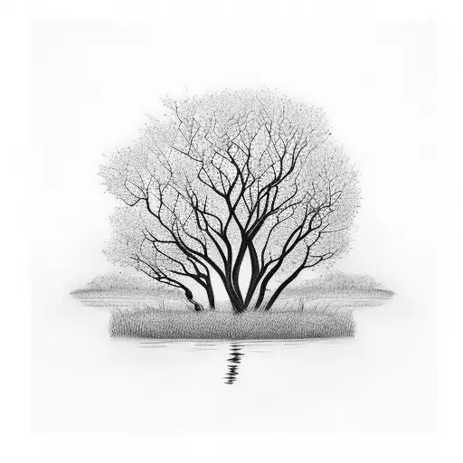 Tree With Refletion In Pond