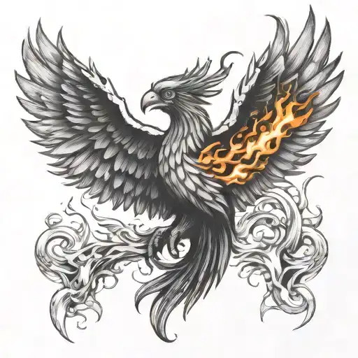 3 Fire Phoenix Rising From Flames Surrounding Him Victorious