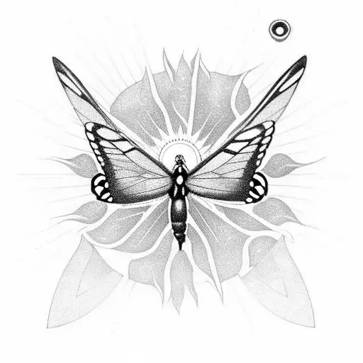 Alpine Black Swallowtail Butterfly With A Sun Symbol Above It