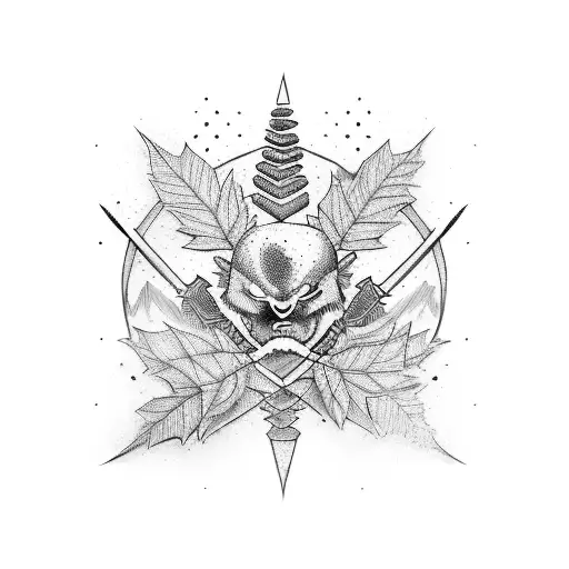 Katana With Saycamore Leaves Tattoo