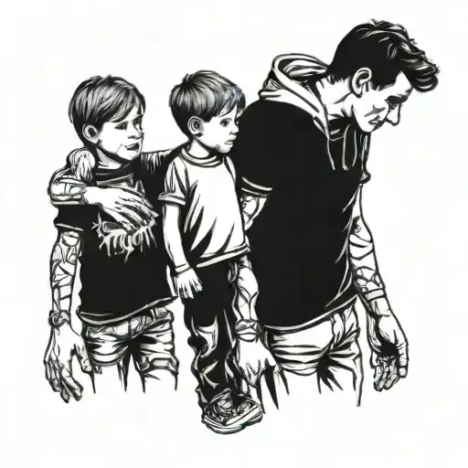 Two Sons And Father Holding Hands Watch Tattoo
