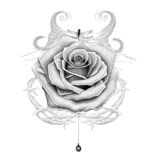 Purple Rose On Treeof Live Surrounded By Dragonflies Under Tne Witchs Moon