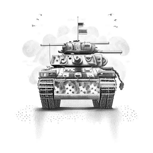 A Military Tank Covered In Nature Elements Like Flowers And Vines