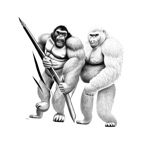 A Sabaton Warrior Battling A Giant Gorilla In A Gym Setting