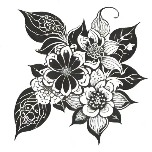 An Abstract Design Combining All Four Flowers Into A Unique And Intricate Floral Pattern