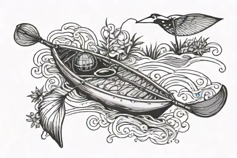 Kayak Paddle And Fishing Rod Crossed