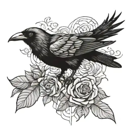 Crow And Roses In Extended Form