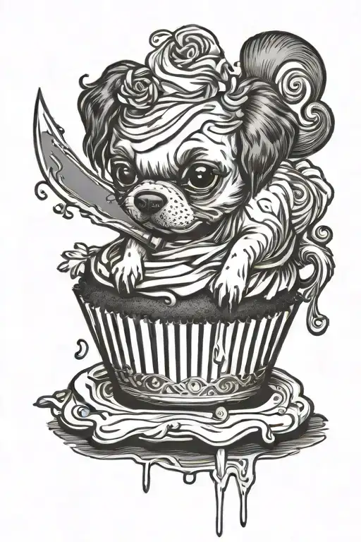 A Puppy Dog Turning Into A Knife Piercing Into A Cupcake