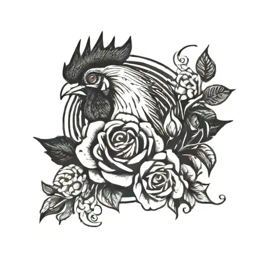 Rooster Holding A Rose
