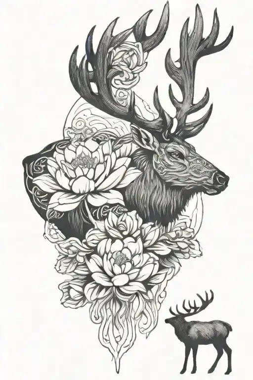 Elk And Lotus Flower