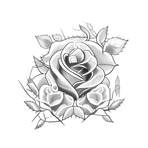 A Blackwork Tattoo Of A Runner Breaking Through A Wall Of Thorns With A Rose Stem In Hand