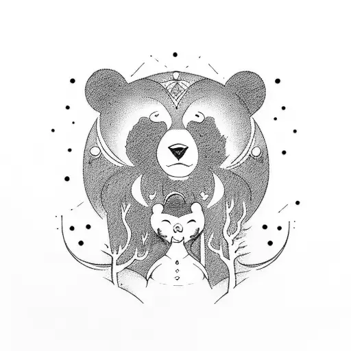 A Fierce Bear And A Seductive Woman Dancing Together In A Mystical Forest