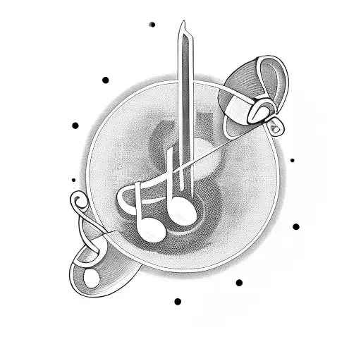 A Tattoo Design Combining Music Notes And Gaming Symbols