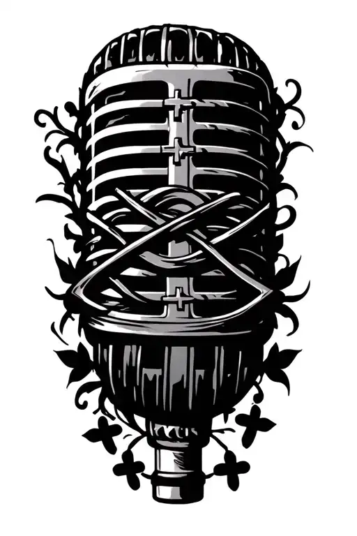 A Microphone Intertwined With A Vine Of Crosses