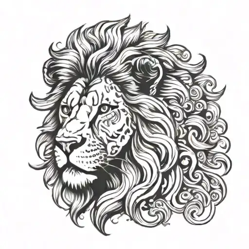 Lion Head With Curly Mane Looking Left