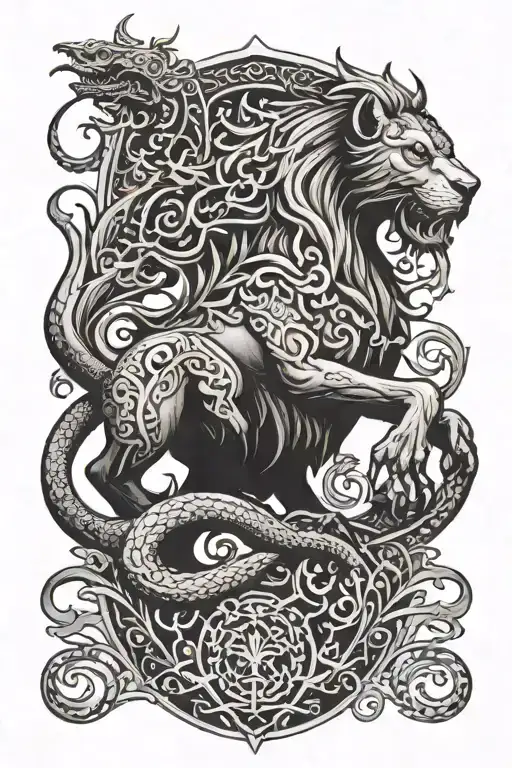 Medieval Lion And Dragon