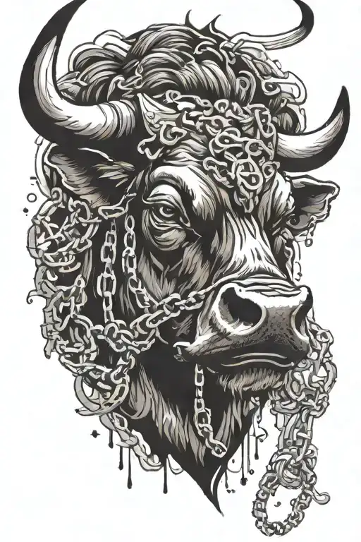 A Bull With Chains And Smoke Coming Out Of His Eyes