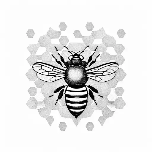 Bee With Honeycomb Background
